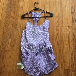 TASC festival romper purple ikat print